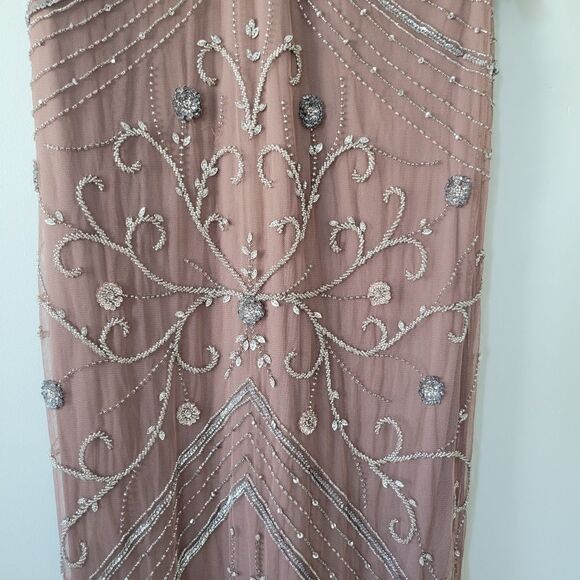 Pisarro Nights Beaded Mesh Overlay Cocktail Dress in Mauve NWT - Picture 8 of 15